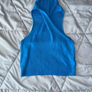 SHEIN Blue Ribbed Knit Crop Top